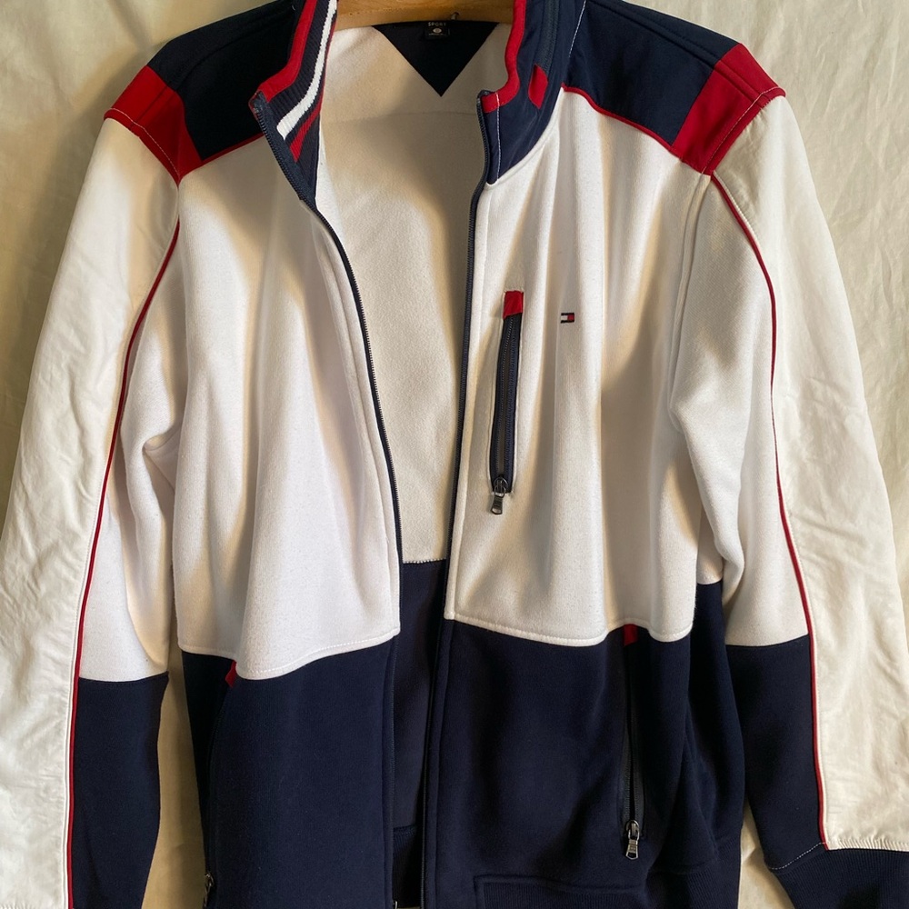 Tommy Hilfiger White Navy Red Colorblock Zip-Up Jacket